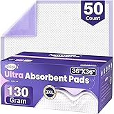 MILDPLUS 130 Grams Heavy Duty Bed Pads 36''X36'', 50 Count Purple Disposable Underpads with Anti-Slip Film, Extra Large Chucks Pads, 3XL Thicker Incontinence Pads for Adults, Kids or Pet