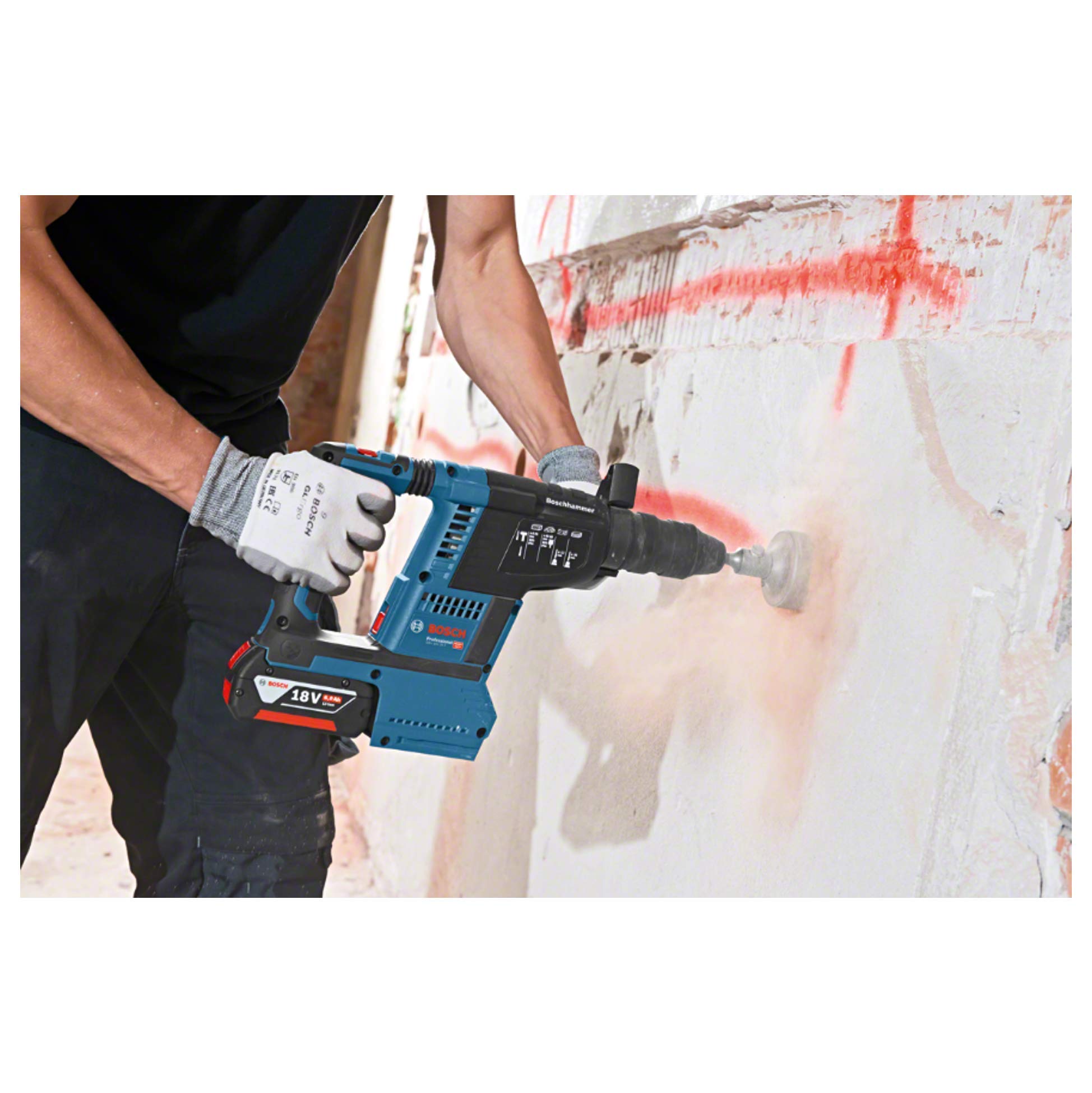 Bosch Professional 18V System Akku Bohrhammer GBH 18V-26 (SDS Plus, Bohr-Ø max: Beton/Stahl/Holz 26/13/30mm, inkl. Zusatzhandgriff, Tiefenanschlag 210mm, Maschinentuch, L-BOXX, ohne Akku/Ladegerät) 2