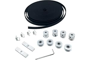 ANQUORA GT2 Timing Belt 6mm Width 5m + 4pcs 20 Teeth 5mm Bore Timing Belt Pulley + 4pcs Idler Pulley + 4pcs Tensioner Torsion Spring + 2pcs Gear Clamp Mount Block + Wrench, 3D Printer Accessories Set