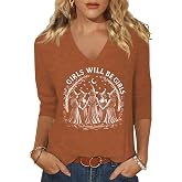 Women's Fall Halloween V Neck Shirt, Hocus Focus Graphic Tee | 3/4 Sleeve, Vintage, Funny Family Party Matching,Casual Holiday Tops,Spooky Season Tee