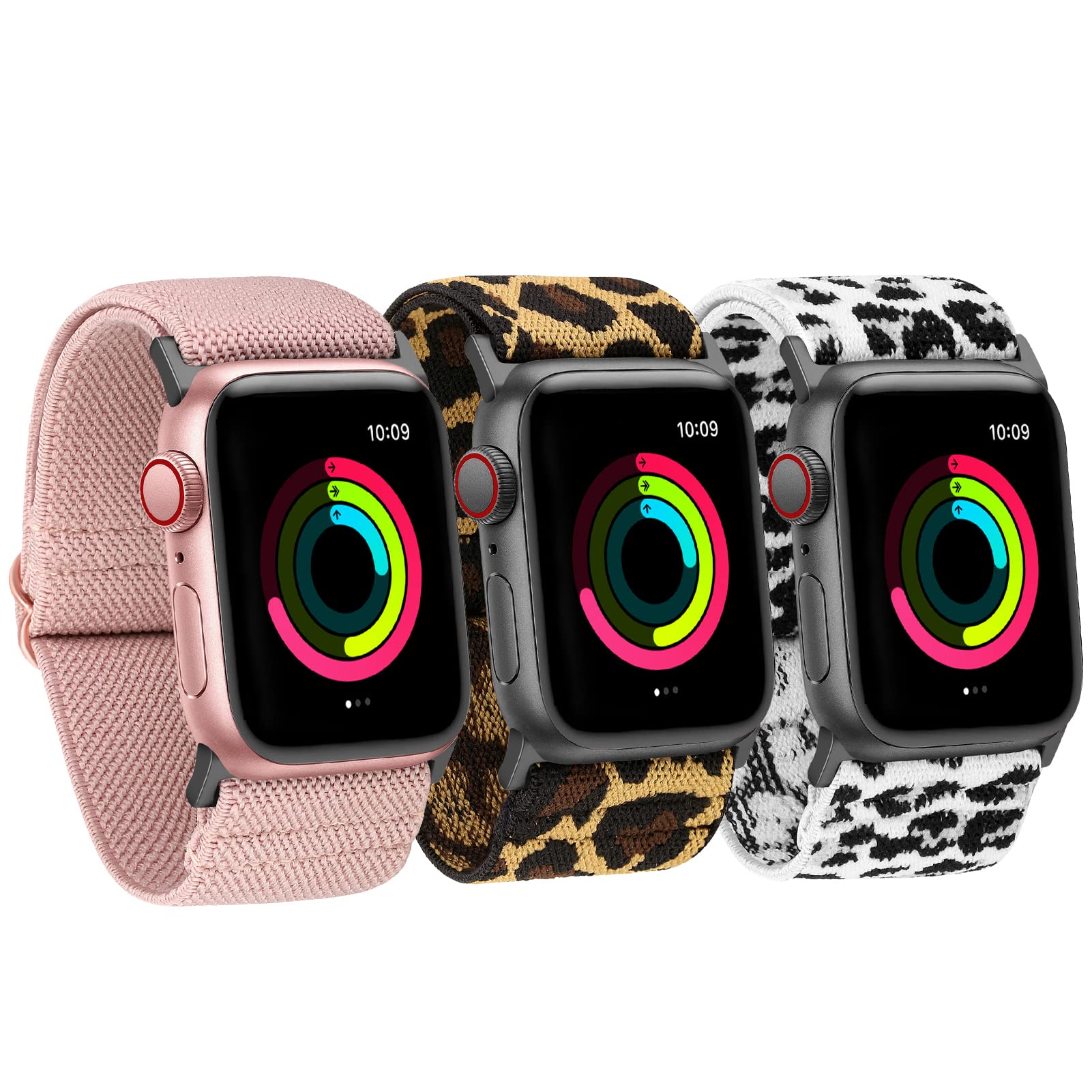 Ecogbd Wide Elastic Replacement Strap Compatible with Apple Watch Strap 38mm 40mm 41mm 42mm 44mm 45mm 49mm, Fabric Nylon Wide Straps for iWatch Series 9,8,7,6,5,4,3,2,1,SE Men Women 3Pack