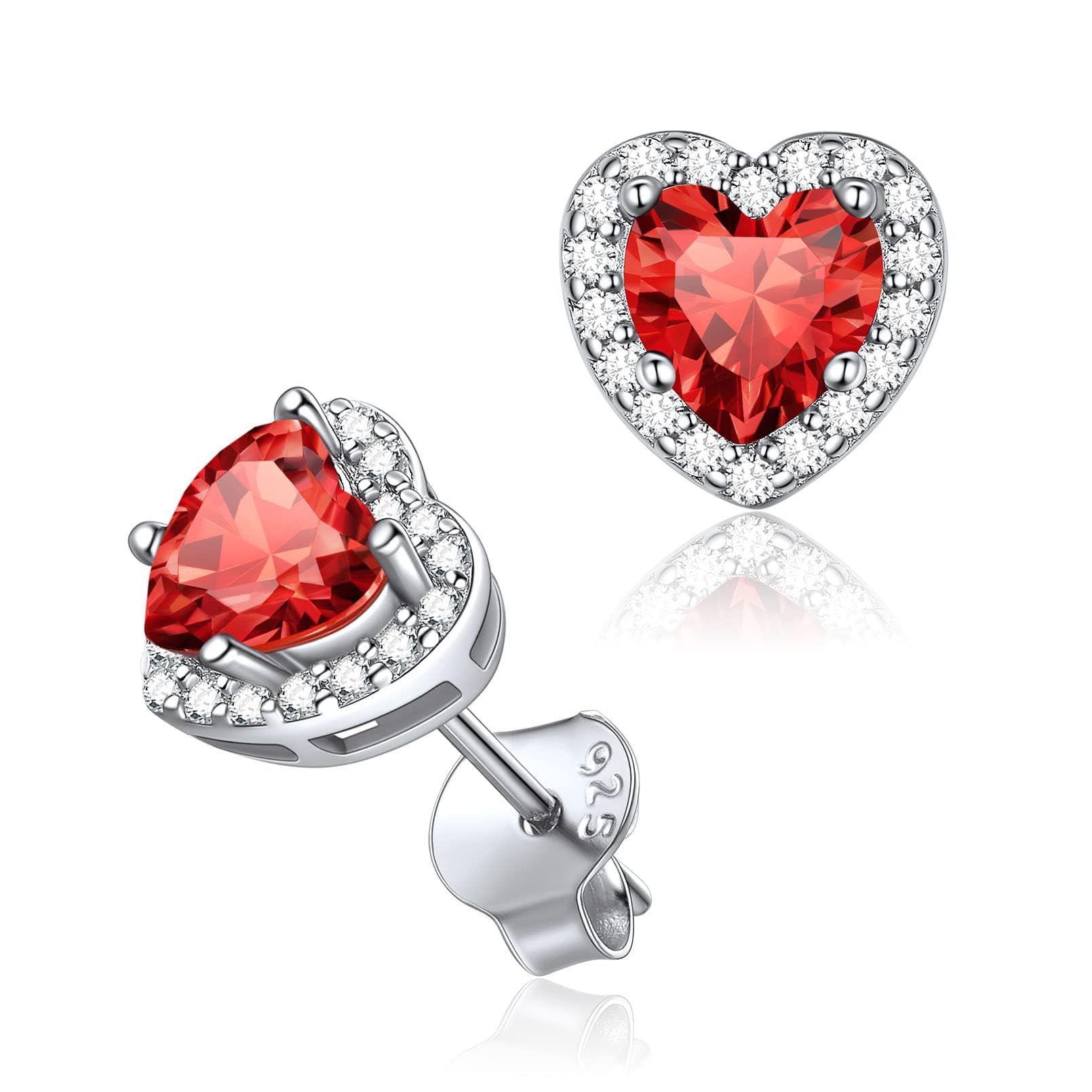 ChicSilver Silver Earrings Shiny Cubic Zirconia Ruby Birthstone Earrings Sterling Silver Heart Stud July Birthday Jewellery for Women