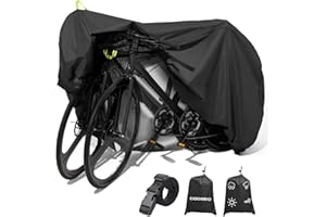 COOGEO Bike Cover for 1 or 2 Bikes Outdoor Storage Waterproof Bicycle Cover for Transport on Rack, Rain Sun UV Dust Wind Proof with Wind-Secure Strap & Storage Bag, 420D Heavy Duty Bike Covers