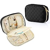 Teamoy Small Jewelry Travel Case, Portable Jewelry Organizer Bag for Earrings, Necklace, Rings and More (Small, Quilted- Black)