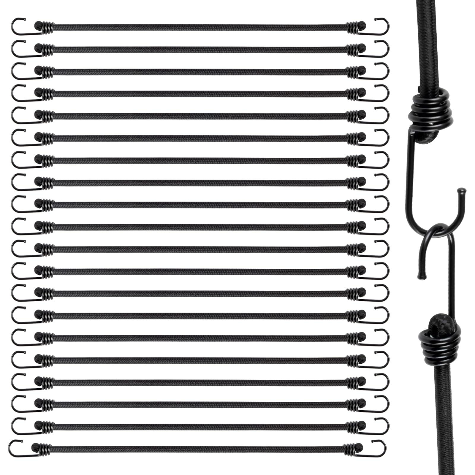 Akicderu Elastic Straps with Hooks, Heavy Duty Expander with Hooks, Pack of 20, Robust Rubber Tensioner with Hooks, 30 cm, Versatile Rubber Bands with Hooks, Rubber Tensioners for Luggage, Cargo and