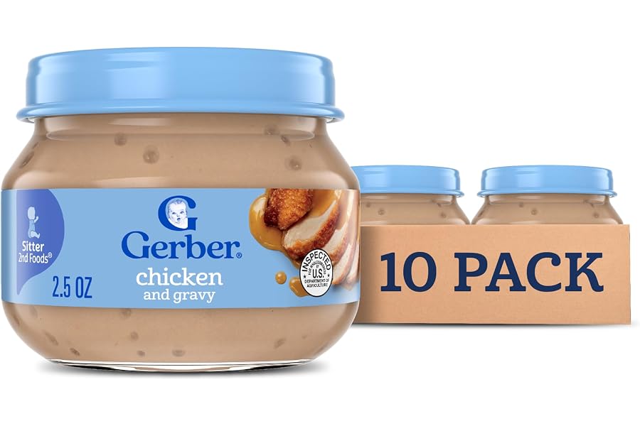 Gerber Stage 2, Chicken and Gravy Jar, Baby Food, Mealtime Poultry Puree, 10-Pack