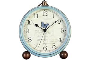 JUSTUP Table Clock, Vintage Non-Ticking Table Desk Alarm Clock Battery Operated with Quartz Movement HD Glass for Bedroom Liv