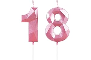 YIRAN 18th Birthday Candles,Number 18 Candles, Pink Happy Birthday Candle for Cake,3D Design Cake Topper Decorations for Girl Women Pet Birthday Party Wedding Anniversary Celebration Supplies