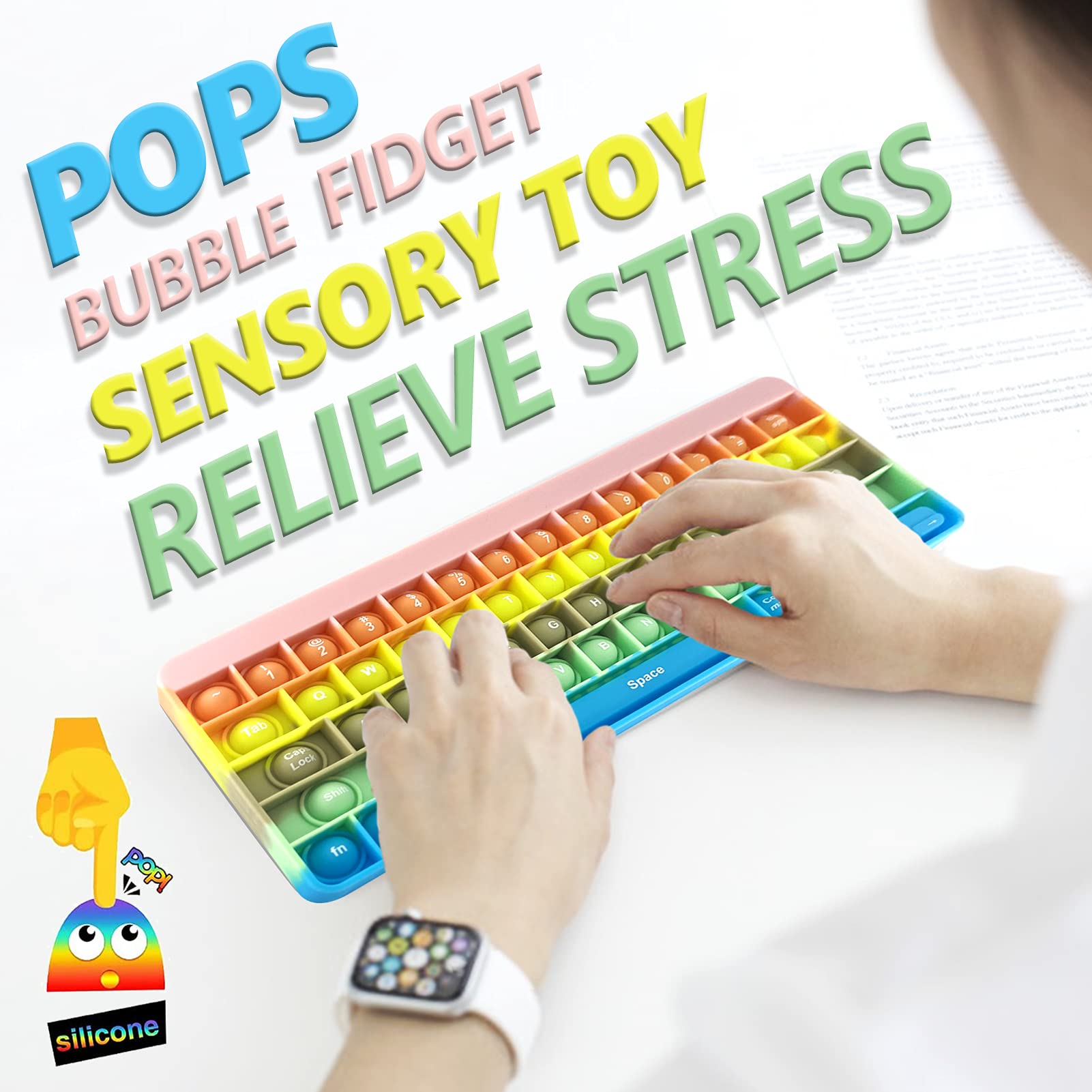 Keyboard Pops On It, Push Pops Bubble Fidget Sensory Toys Rainbow Popping Silicone Learning Toy Anxiety & Stress Reliever Autism Toy for Kids and Adults Anxiety ADHD ADD Autism