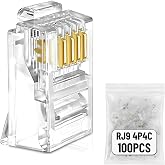 Uvital RJ11 6P4C Telephone Plugs 100 Pack, Replacement Modular Connectors | Clear Crystal Head, Crimp End for Landline Phone Cord Repair, Flat Cable Compatible