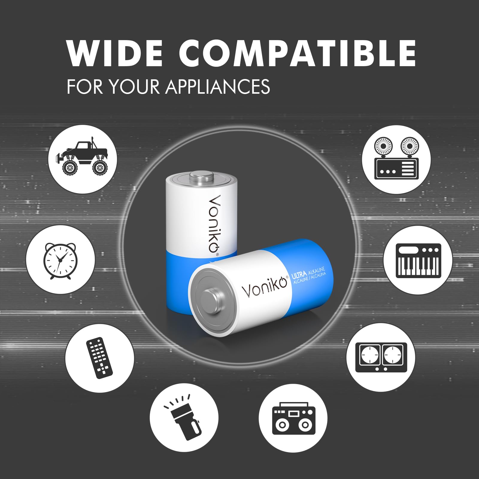 Voniko Ultra Alkaline C Batteries, C Size LR14 Batteries 8 Pack – 10-Year Shelf Life and 6-9 Times The Power as Carbon Batteries, C Cell 1.5 Volt Battery