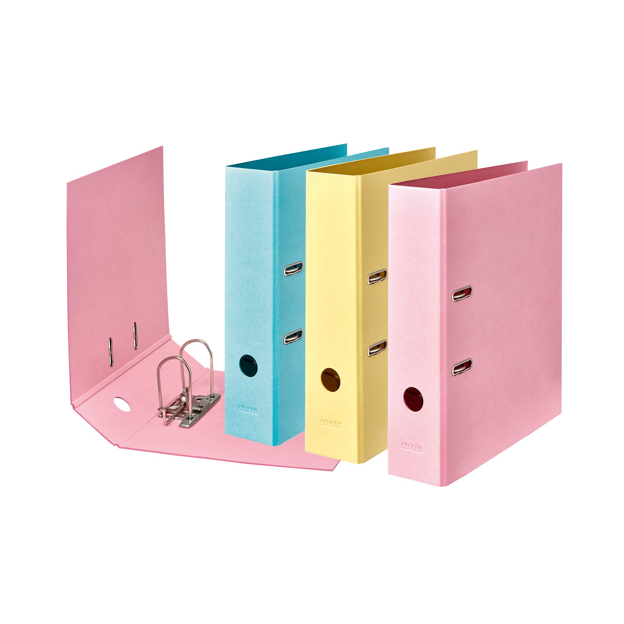 Original Falken 10-pack Vegan Folder Pure Pastel. Made in Germany. 8 cm wide DIN A4 assorted colours (sky_blue, vanilla_yellow, flamingo_pink) File folder Letter folder Office folder Cardboard folder