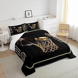 Manfei Basketball Comforter Set Queen Size, Gold