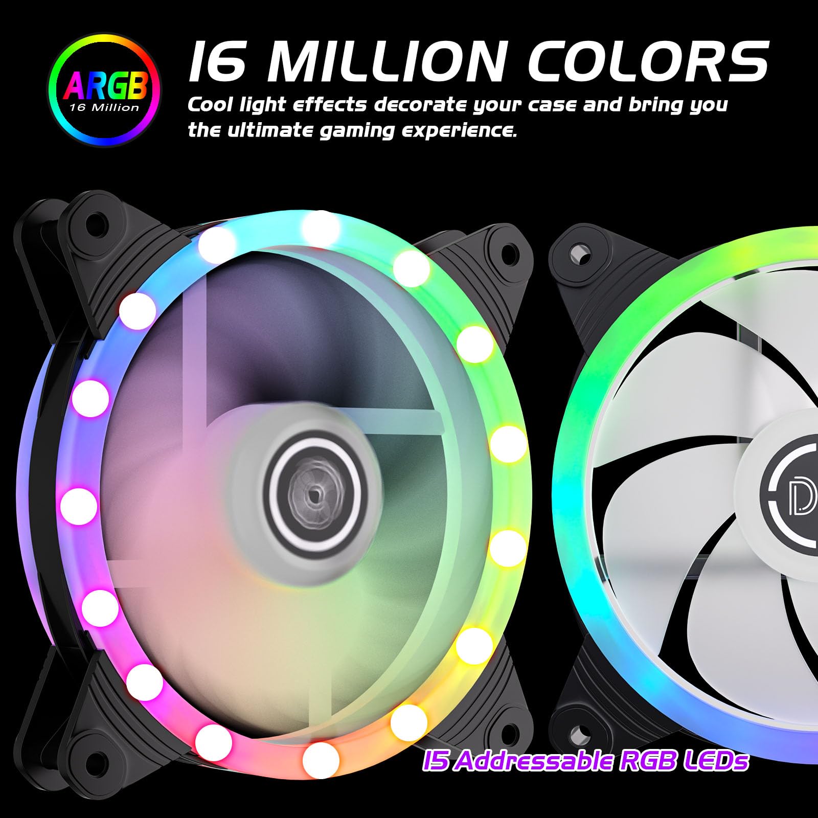DS Computer Case Cooling Fan for PC Cases, 120MM LED RGB Fan Compatible with ASUS Aura Sync or MSI Mystic Controlfor for Water Cooler System or Radiators (2Pack RGB Fans, A Series)