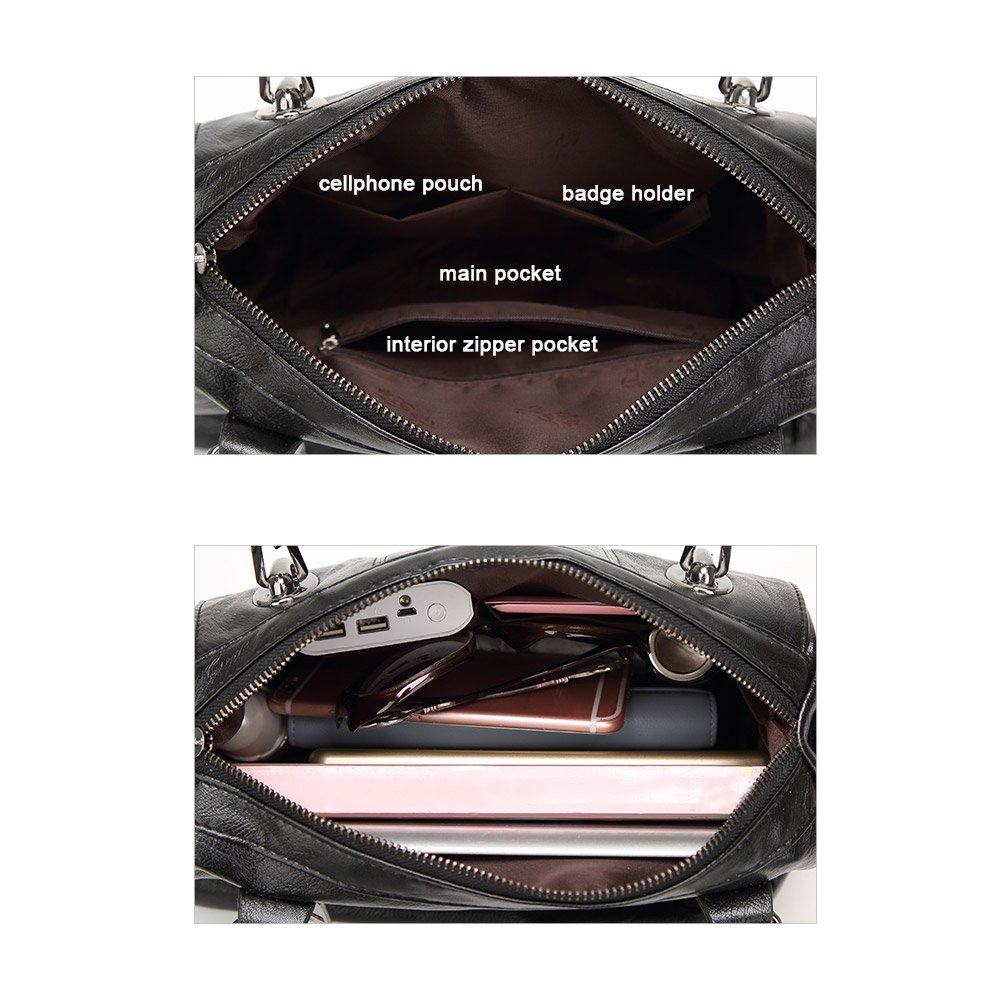 Bolsos de cuero de las mujeres Bolsos con asa superior de diseñador Bolsos de hombro Crossbody de hombro para niñas-Negro