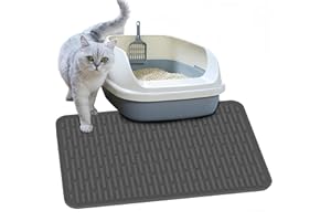 CINEZUN Silicone Cat Litter Mat, 24" X 15" Kitty Litter Trapping Mat, Waterproof Litter Box Mat for Floor, No-Slip Litter Catcher Mat with Internal Grooves and Protrusions (Light Gray)