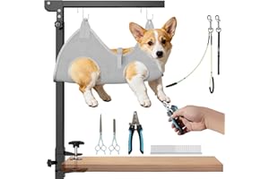 Mot Ycse Professional Dog Grooming Table Arm with Hammock, Scissors, Nail Clipper Kit - Adjustable Grooming Arm Restraint System for Small Medium Pets at Home or Salon(Gray)