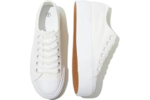 SERNIAL Womens White Platform Sneakers Low Top Platform Shoes Lace Up Canvas Shoes for Women