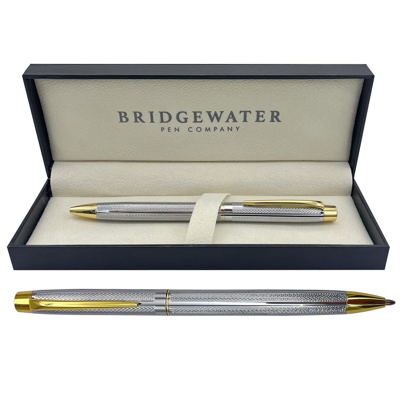 Bridgewater Pen Company Ladies Executive Ball Point Pen Collection, Boxed & Sleeved (Lincoln, Chrome & Gold Trim)