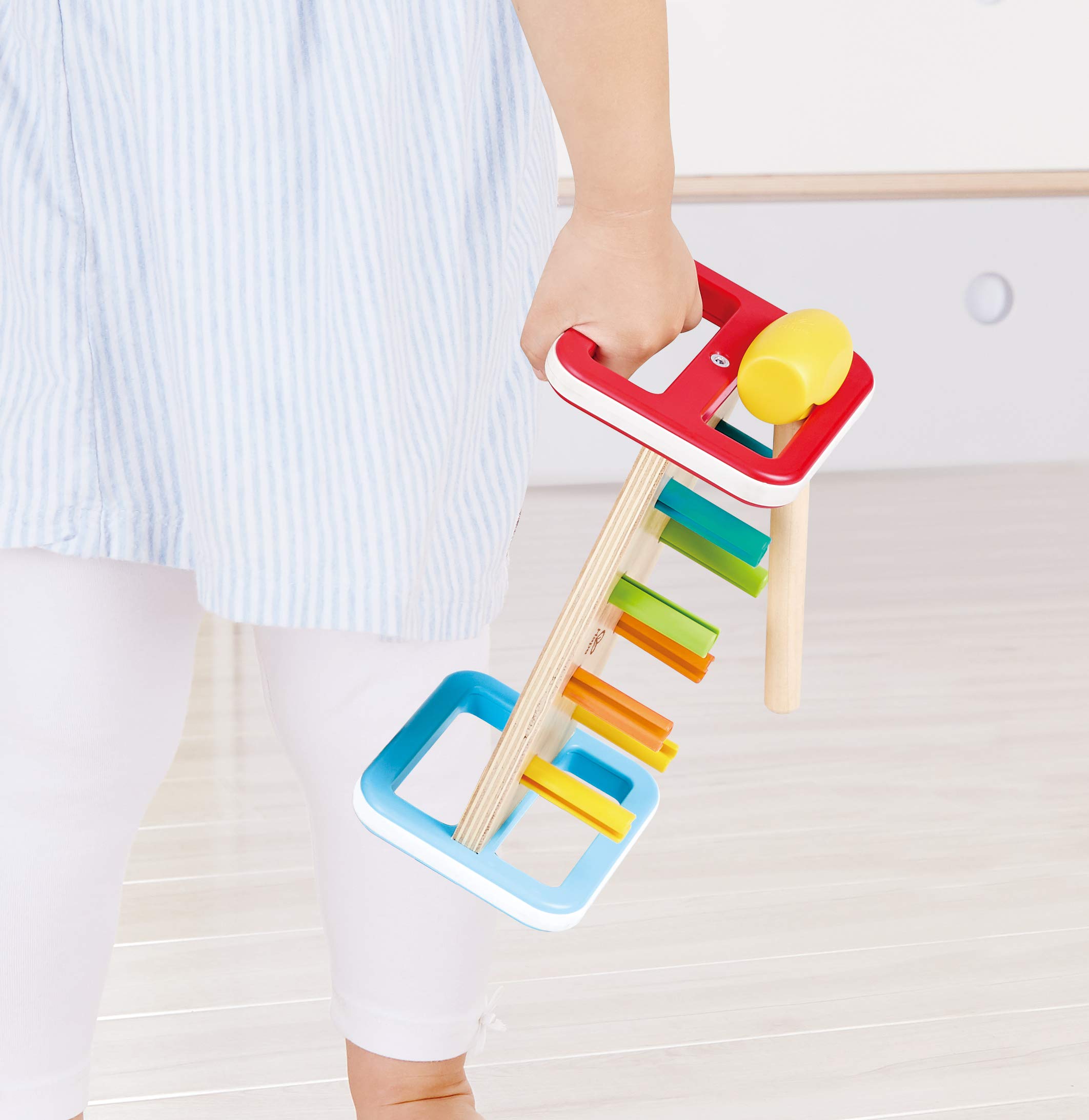 Hape Rainbow Pounder| Pounding Bench Wooden Toy with Hammer, Multicolor