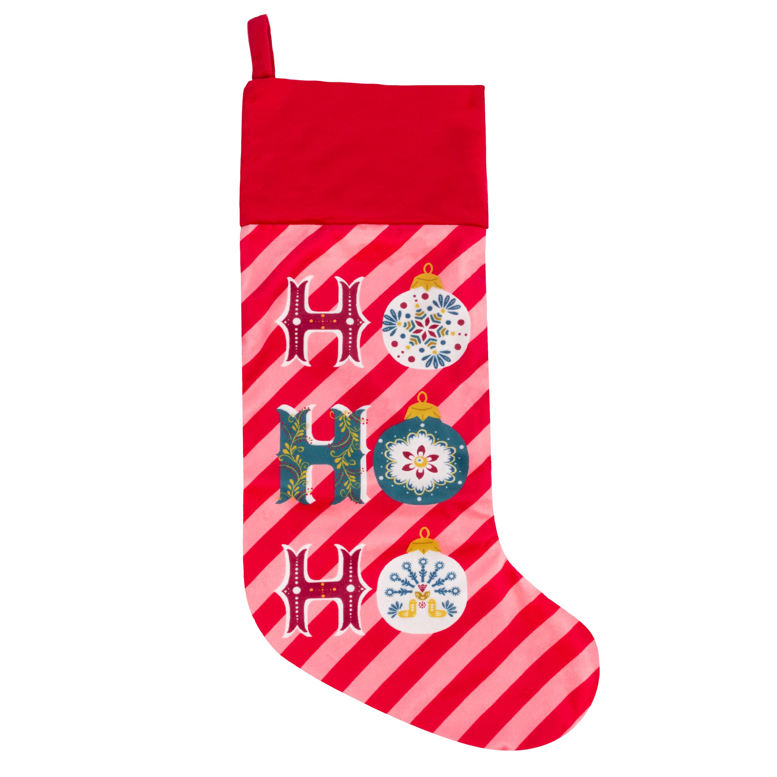 furn. Ho Ho Ho Printed Velvet Xmas Stocking