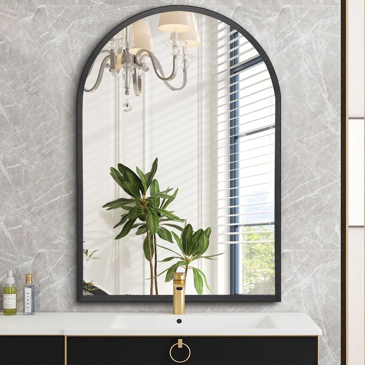 HLFMVWE Arched Wall Mirror, 45 x 65CM Black Arch Mirror, Metal Frame Bathroom Mirrors, Arched Vanity Mirror for Living Room Bedroom Mantel Entryway Hallways