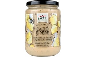 SACLA Cacio e Pepe Pasta Sauce | Authentic Italian Pecorino Romano Cheese & Black Pepper Pasta Sauce | 14.5 oz Jar | Made in Italy | Non-GMO | Creamy & Ready to Serve