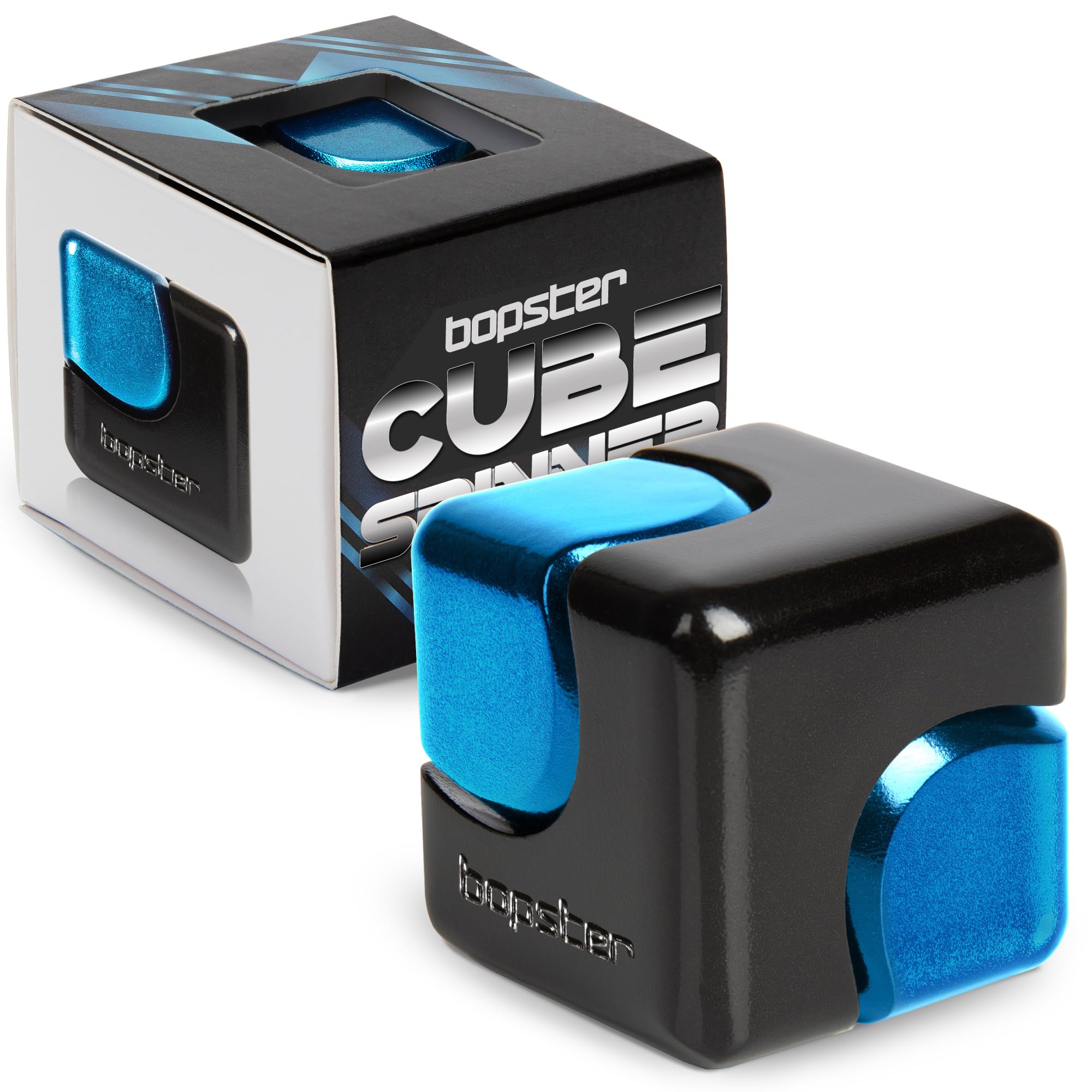 bopster Fidget Cube Spinner | Anodised Metal Hand Spinner | Sensory & Stress Relief Toy for Kids & Adults | ADHD, ADD, Autism Black & Blue โ image 1