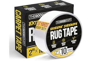 The Good Stuff Double Sided Carpet Tape [2 Inch x 10 yd] Secure Area Rugs to Carpets, Laminate, and Hardwood Floors, Easy to Remove and Restick Without Residue or Damage to Rug or Floor