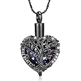 Imrsanl Crystal Heart Urn Necklace for Ashes Tree of Life Cremation Jewelry for Women Men Memorial Pendant Loved Ones Funeral Keepsake