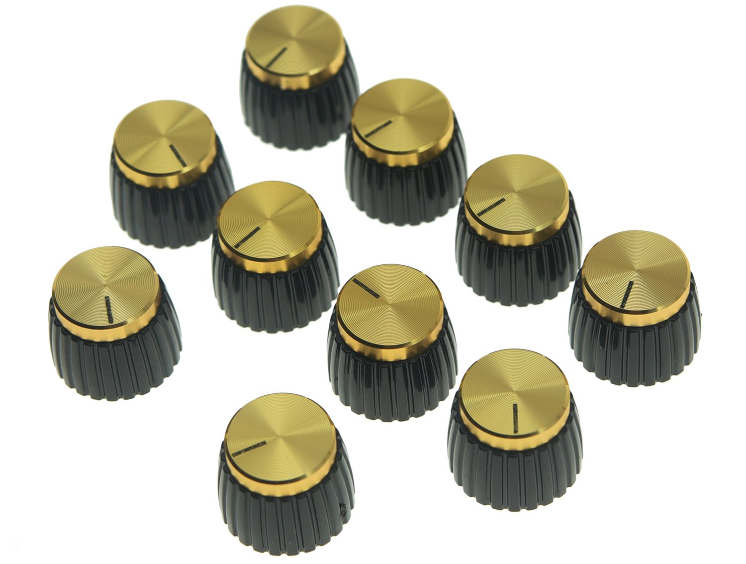 KAISH 10pcs Guitar AMP Amplifier Push on fit Knobs Black with Gold Aluminum Cap Top Fits 6mm diameter Pots Marshall Amplifiers — image 1