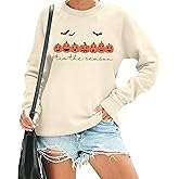 Women's Halloween Pumpkin Face Long Sleeve Spooky Sweatshirts Lightweight Casual Pullover Tops
