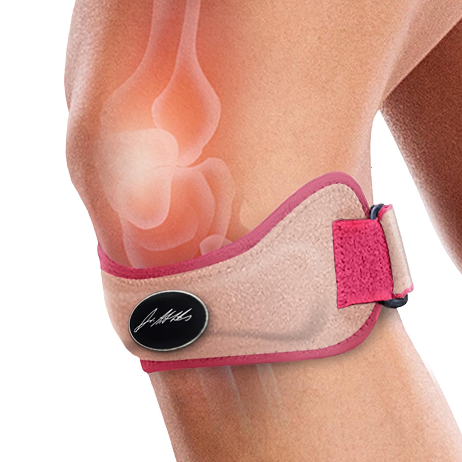 Dr.Arthritis Doctor Developed Patella Tendon Strap & Doctor Handbook/Knee Strap/Brace And -Patellar Tendonitis Jumper S Knee -Runner S Knee, Itbs, Chondromalacia (Pink, Single)