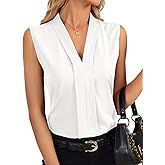 LYANER Women's Elegant V Neck Pleated Sleeveless Blouse Work Shirt Tank Top