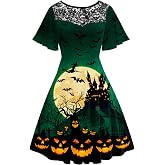 AOBUTE Women Halloween Dress Lace Flutter Sleeve A-Line Party Dresses