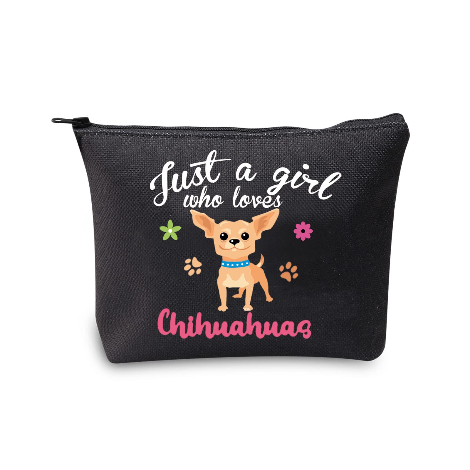 Generic Just a Girl Who Loves Chihuahuas Cosmetic Bag, Chihuahua Black Bag, Waterproof Makeup Bag for Women