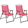 Bylring Patio Folding Sling Dining Chairs Set of 2 Outdoor Indoor Backrest Portable Household Seats for Outside Lawn Garden P