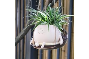 UMESONG Hanging Swing Chair Planter Pot Smiley Face Planter for Indoor Outdoor Plant Cute Head Resin Flower Pots for String of Pearls Plant Live Unique Gift IdeaI for Mother Day, Christmas (Large)