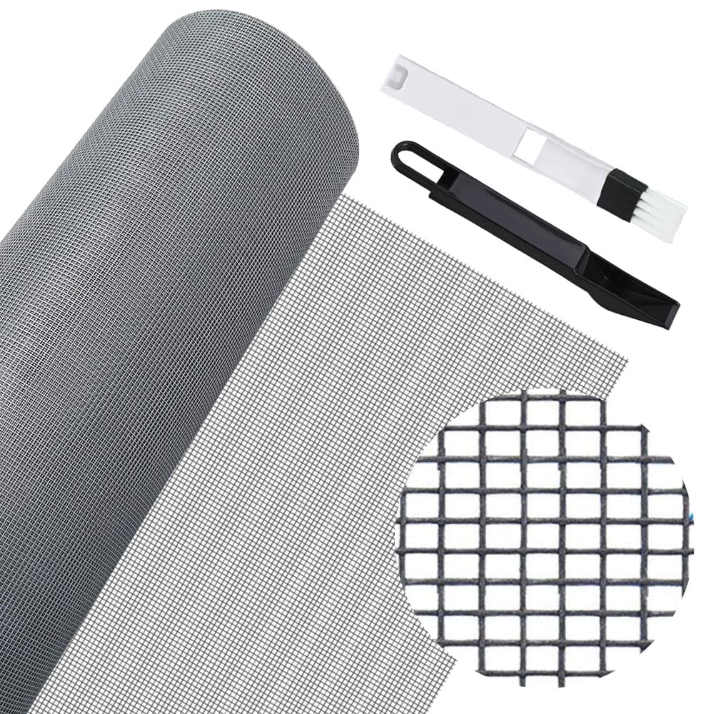 FIGFYOU 120cm x 250cm Fly Screens for Windows, Fiberglass Window Screen Mesh Adjustable Insect Mesh Screen Roll with Cleaning Brush Protect Baby & Family from Insect Bug