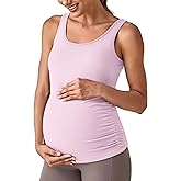 G4Free BareFeel Built in Bra Maternity Tank Tops with Removable Pads Ruched Sleeveless Stretchy Pregnancy Yoga Workout Shirts