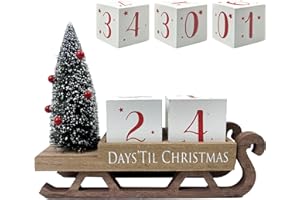HOMirable Christmas Countdown Blocks Santa Sleigh Advent Calendar 99 Days Christmas Tree Decorations Wooden Farmhouse Rustic Sign Xmas Party Holiday Décor for Home Living Room, Mantel, Tiered Tray