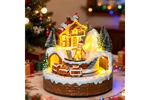 ZQQLITE Animated Collection Figurines Musical Christmas Gingerbread Candy Village Houses with Rotating Train, Lighted Christmas Collection Figurines for Home Tabletop Decorations Ornaments Gifts