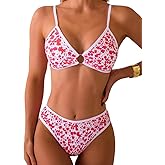 Tainehs Women's Two Piece Bikini Sets O Ring Front Top Ditsy Floral Triangle Swimsuits Cheeky Bathing Suit