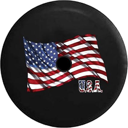 Jl Series Jeep Spare Tire Cover With Backup Camera Hole Waving United States American Flag Usa Black 32 In