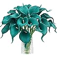 Jdsour 20pcs Artificial Calla Lily Bridal Wedding Bouquet PU Latex Real Touch Flowers for Home Kitchen & Wedding Decorations-Peacock Blue
