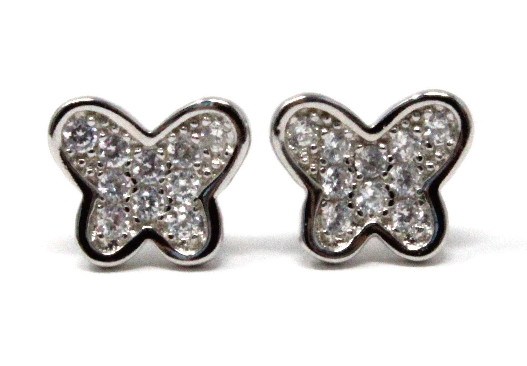Silver Cubic Zirconia Butterfly Stud Earring Pair