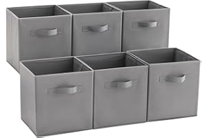 MAX Houser 6 Pack Foldable Fabric Storage Bins with Handles - Ideal for Closet Organization, Bedroom and Nursery (Grey, 10.5"x10.5"x11")
