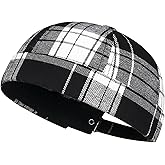 DIYDECAL Striped Plaid Brimless Worker Cap,Retro Skullcap Docker Hat for Men Womens