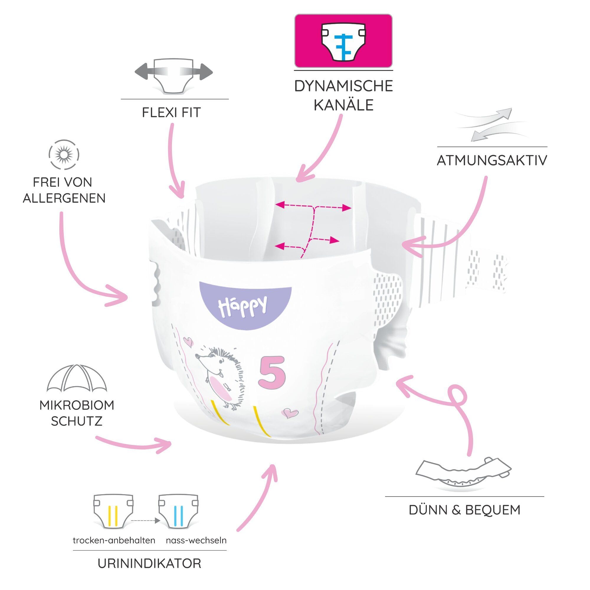 bella baby Happy Premium Windeln Größe 5 Junior 11-18 kg 104 Stück, DERMATEST & OEKO TEX Siegel, Babywindeln Einweg 3