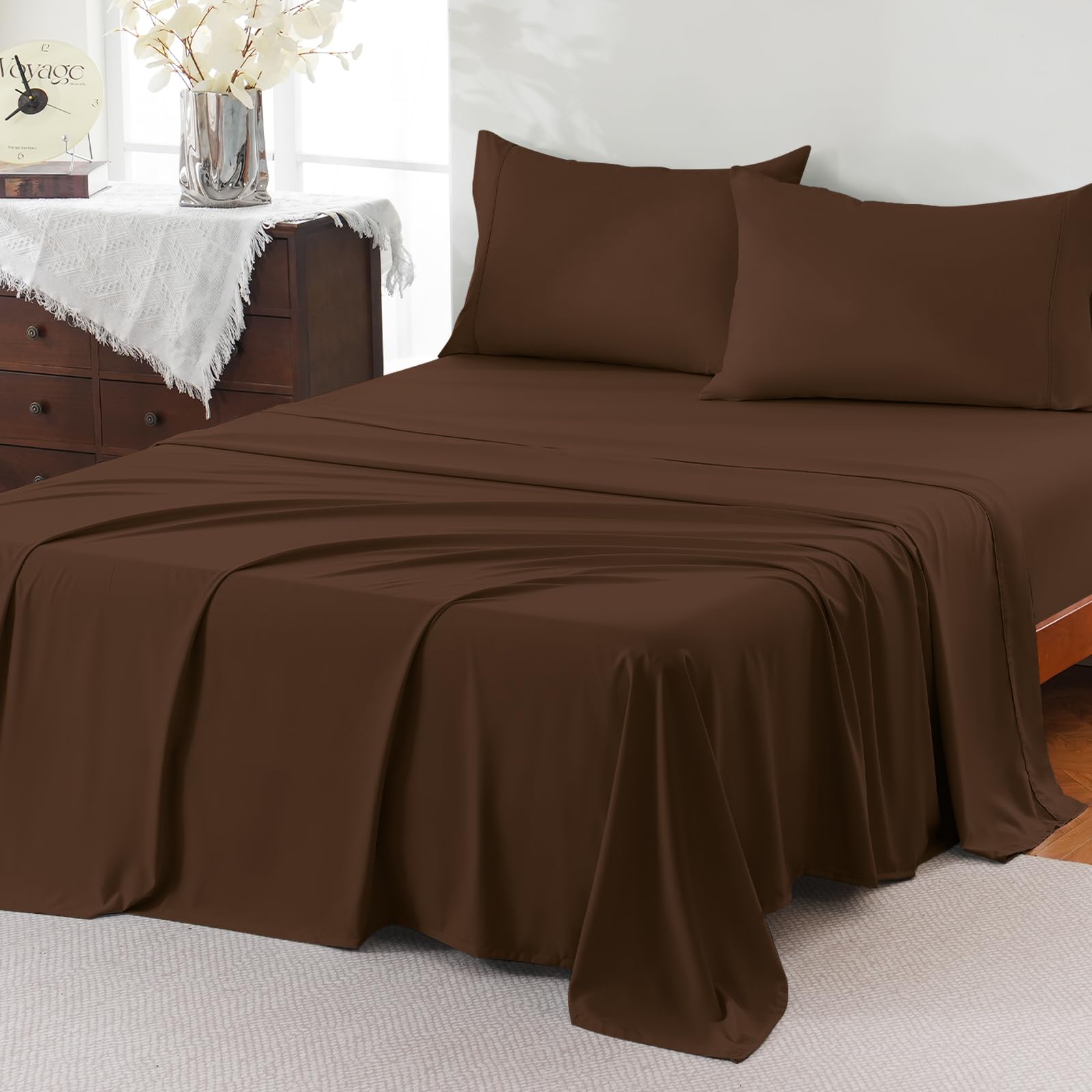 ChicView Twin Sheet Set,3 Pieces Hotel Luxury Breathable Soft Microfiber Bedsheets, Anti Pilling Deep Pockets Easy Care Bed Sheets, Pinecone Brown